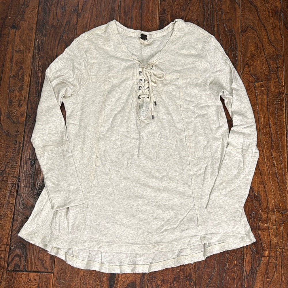 We The Free Heather Grey Lace-Up Long Sleeve Top sz XL